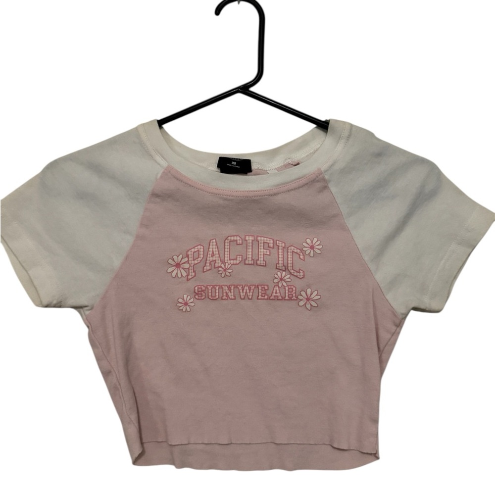 Pacific Sunwear Pink and White Short Sleeve Tee